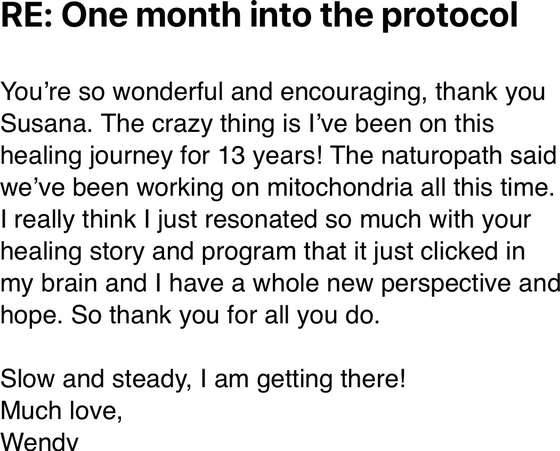 Email from Wendy: a whole new perspective and hope after thirteen years on a healing journey